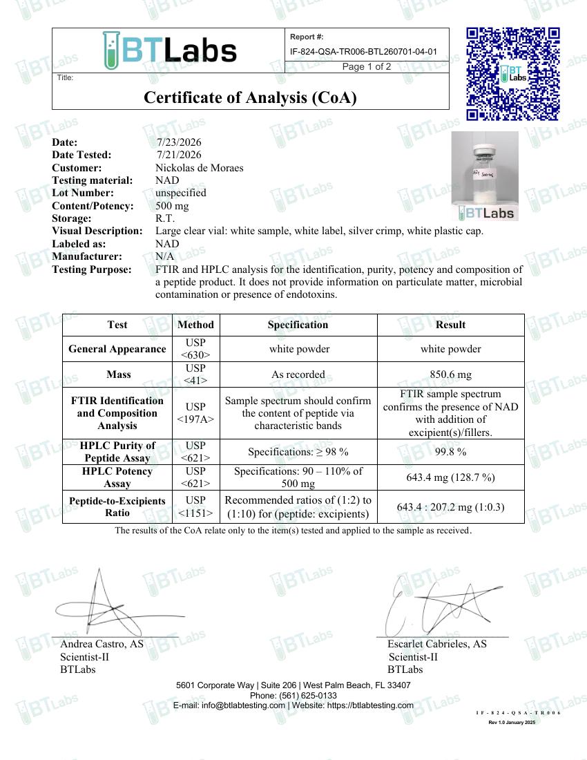 Certificate of Analysis-NAD preview