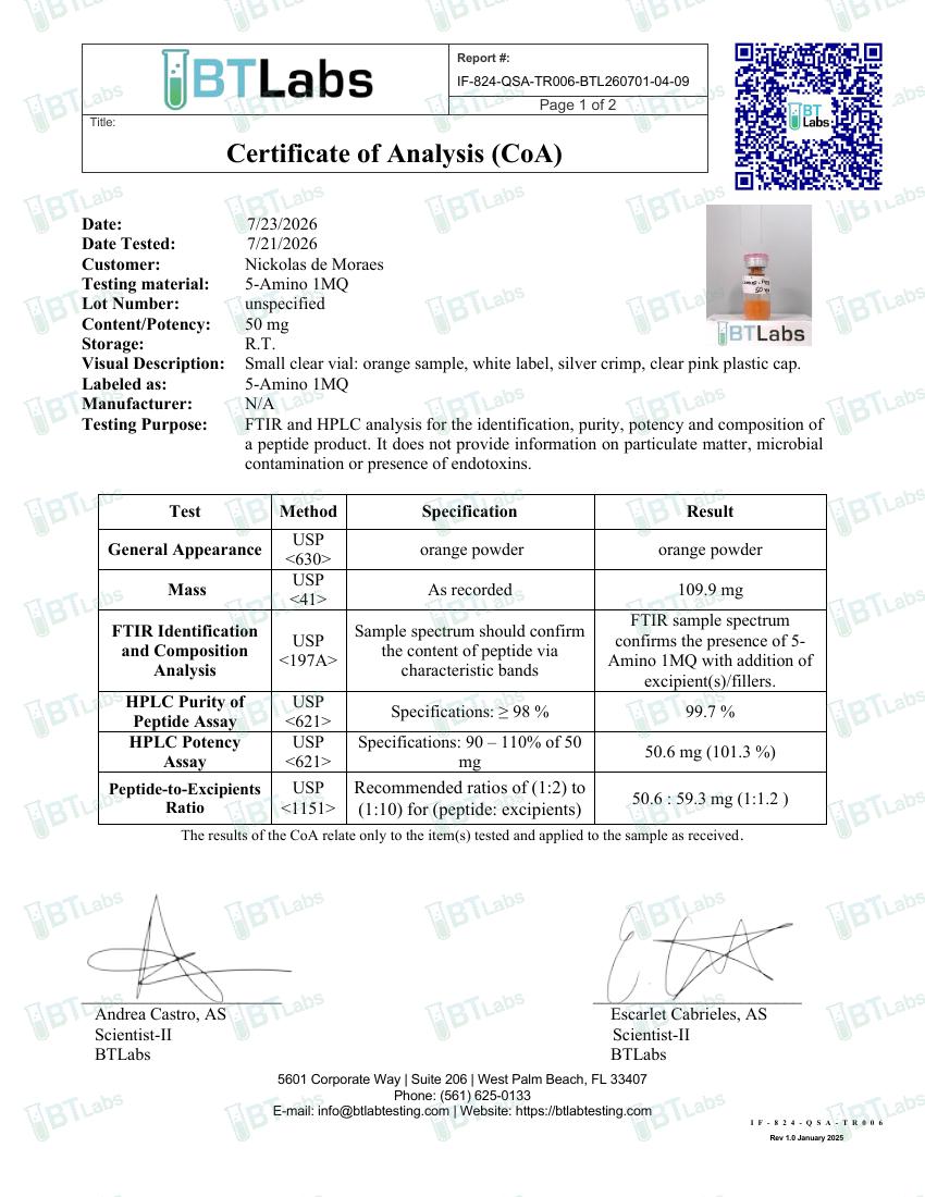 Certificate of Analysis-5Amino preview